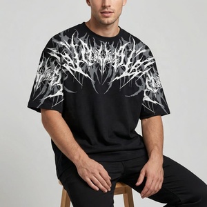 T-shirt blanc surdimensionné pour homme, motif abstrait noir imprimé numériquement, style streetwear, col rond, manches courtes, tricoté, éco-responsable - Product Image 3