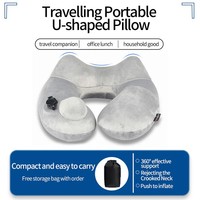 Oreiller de voyage gonflable portable en polyester ultra doux en forme de U pour le cou