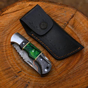 Couteau pliant en acier Damas de qualité industrielle supérieure, manche en bois OEM, étui en cuir, multifonctionnel pour l'extérieur - Product Image 2