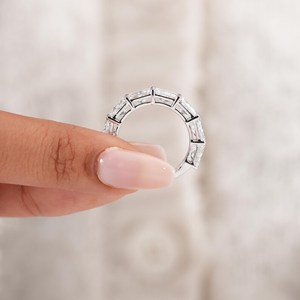 Elegant Stackable Band Radiant Cut Moissanite Half <b>Eternity</b> Band <b>Ring</b> 925 <b>Silver</b> Fine Gift For Anniversary Party Charms - Product Image 3