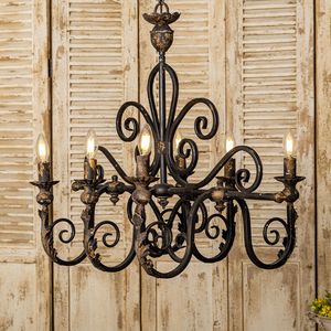 Lampadario a candela in ferro battuto a 6 luci stile Country americano plafoniera da pranzo lampade a sospensione - Product Image 1