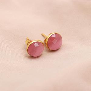 Natural Pink Monalisa Quartz Gemstone <b>Stud</b> Earring 18K Gold Plated Over 925 Sterling <b>Silver</b> - Product Image 1