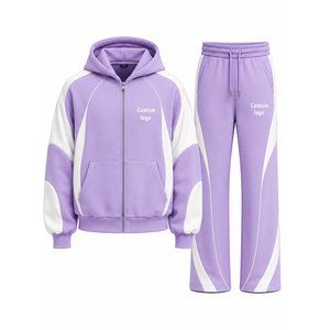 Conjunto Deportivo Personalizado con Logotipo, Color Morado y Blanco, Sudadera con Capucha y Cierre Completo, Pantalones de 450 g/m² - Product Image 1