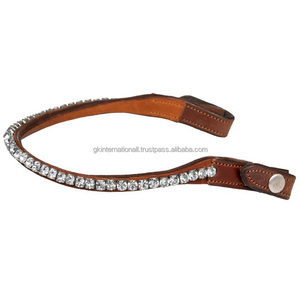 สายรัดคิ้วหนังแท้รูปคลื่นสีน้ําตาลทองพร้อมสายรัดคิ้วคริสตัลใสทรงกลมเพชรตกแต่ง - Product Image 1