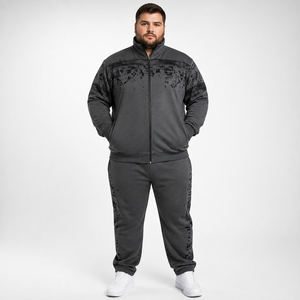 Ensemble de survêtement pour homme avec veste à poches latérales imprimées et pantalon de survêtement en molleton français de haute qualité, taille plus, ensemble de survêtement sport pour homme, veste 2 pièces - Product Image 2