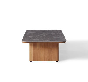 Table basse moderne d'extérieur avec plateau en marbre et base en teck massif, table de salon de luxe pour jardin, style minimaliste - Product Image 3