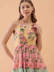 Robe Maxi Évasée Multicolore à Imprimé Floral et Dos Nu, Préférée des Femmes, pour Usage Quotidien, Décontracté et Domestique, à Prix de Gros - Product Image 3