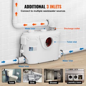 Sistema de inodoro moderno con bomba maceradora de 500W, descarga dual, descarga trasera, descarga ascendente y diseño de trampa S para sótano - Product Image 3