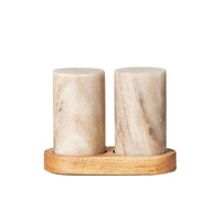 Elegante Juego de Saleros y Pimenteros de Mármol Beige con Bandeja de Madera para Decoración de Mesa de Comedor y Cocina, Precio de Mayoreo en Oferta