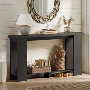 63\" Farmhouse <b>Console</b> Table with Thickened Top Distressed <b>Black</b> for Entryway Living Room or Hallway - Product Image 6