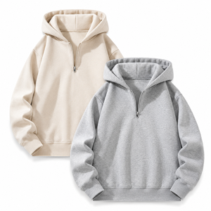 Custom Regular Fit Half <b>Zip</b> Hoodie 100% Cotton Heavyweight Fleece Eco-Friendly Pullover Sweatshirt for Men & Women OEM ODM - Product Image 1