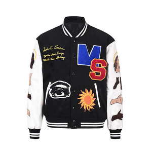 Veste de sport verte pour homme, coupe classique, polyester et coton, broderie, appliqué, patchwork, streetwear, vêtements d'automne - Product Image 2