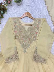 Traje Anarkali Tradicional de Algodón para Mujer, Largo hasta el Suelo, con Bordado, para Bodas, Estilo India/Pakistán, Corte Holgado, para Adultos - Product Image 5
