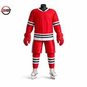 Uniforme de hockey sur glace bleu ciel et blanc le plus populaire, imprimé, respirant, séchage rapide, personnalisez votre propre logo, design professionnel double chevron - Product Image 1