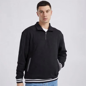 Men Fashion Hoodie Oversized Streetwear Pullover Custom Logo OEM Wholesale Manufacturing Men's Black Quarter Zip hoodies - Product Image 3