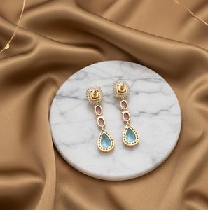 Pendientes de Piedras Preciosas Multiforma Hechos a Mano a Precio de Mayoreo, con Corte Cojín Amarillo y Azul, Plata de Ley 925, Bañados en Oro de 18K - Product Image 4