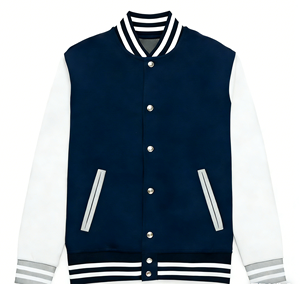 Veste universitaire bleu marine pour homme, manches blanches, col rabattu, fermeture boutonnée, style preppy, coupe classique, automne - Product Image 1