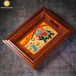 Juego de 3 bandejas de madera pintadas a mano para servir, decoración rústica, bandejas otomanas para mesas de centro y mesitas de noche - Product Image 5