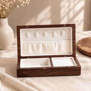 Caja de Joyería Rectangular de Madera Tallada HASAN CRAFT, Diseño Minimalista, Caja de Almacenamiento de un Solo Nivel para Dormitorio - Product Image 3