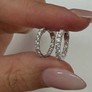 14K <b>Solid</b> Gold Inside Out Huggie Hoop Earrings Round Cut Lab Grown Diamond Chunky Pave Micro Set Wide Earring Pair Wholesale - Product Image 2