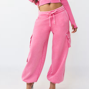 Pantalon cargo en jean délavé léger et respirant pour femme, taille haute, fermeture éclair, idéal pour les activités décontractées en extérieur - Vente en gros - Product Image 1