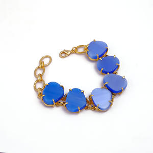 Pulsera de Cadena con Gema Ojo de Gato Azul Cabujón - Joyería Chapada en Oro Ajustable con Engaste de Puntas para Tobilleras de Mujer - Product Image 2