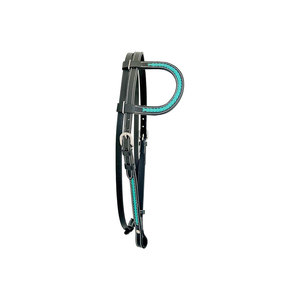 บังเหียนม้าหนังเย็บด้วยด้ายสีเทอร์ควอยซ์พร้อมอุปกรณ์โลหะสีเงิน - Product Image 1