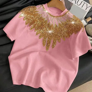 Vestido Camiseta de Manga Corta con Cintura Natural, Color Personalizado y Bordado a Mano, para Damas, Estilo Casual y de Cóctel - Product Image 1