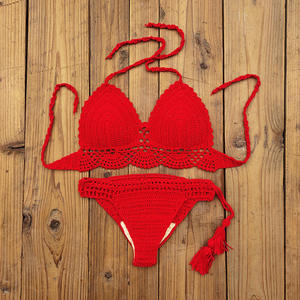 STOCK 8Colors Padding Crochet <b>Bikini</b> Tankinis One-piece <b>Set</b> Lace up Details Knit Brazilian Cheeky Swimwear - Product Image 4