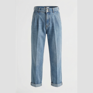Jean en denim délavé coupe droite taille haute pour homme, coupe régulière, en coton, style décontracté printemps - Product Image 1