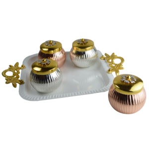 Boîte à thème royal brillante en métal et bois pour servir des aliments, des bonbons, des contenants de rangement - Product Image 2