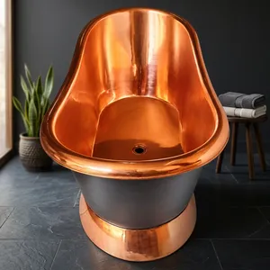 Baignoire en cuivre faite à la main, baignoire de trempage en cuivre avec finition antique, baignoire autoportante de luxe pour salle de bain, spa à domicile et intérieur - Product Image 3