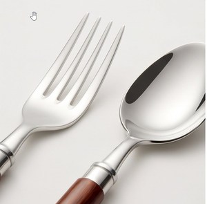 Ensemble de couverts modernes avec manches en bois, couverts en acier inoxydable, couteau, fourchette, cuillère, passe au lave-vaisselle, vaisselle de mariage - Product Image 6
