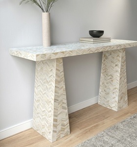 Natural Stone Console <b>Table</b> <b>Marble</b> <b>Top</b> Handmade Contemporary Herringbone Pattern Entryway Hotel Living Room Sofa <b>Table</b> - Product Image 2