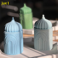 Nouvelles décorations islamiques du Ramadan, pots à bougies en béton de 10 oz, pots à bougies en ciment de luxe personnalisés avec couvercles pour bougies parfumées