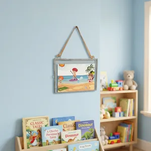Iron and glass Rectangle Photo <b>Frame</b> With Hanging suede decorative <b>wall</b> picture <b>frame</b> with gray finish - Product Image 2
