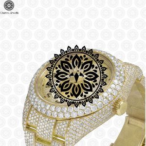 Charm Jewells Montre pour homme en acier inoxydable, boîtier de 40 mm, accents de diamants, analogique, mécanique, résistante à l'eau 10 bars, date automatique, luxe - Product Image 3