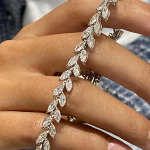 925 Silver Moissanite Bracelet Marquise Cut Leaf Vine Link Sparkling Wedding <b>Gift</b> for Women - Product Image 1