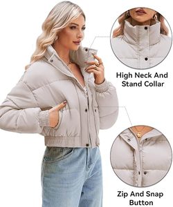 Veste matelassée courte à capuche pour femme, manteau d'hiver uni à manches longues, rembourrage épais en polyester, vêtement d'extérieur chaud - Product Image 4