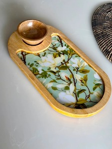 Magnolia <b>Wooden</b> <b>Serving</b> <b>Platter</b> with bowlWooden <b>Platter</b> with Brass Bowl Polished Finish Customizable Size for Holiday Snacks and - Product Image 6