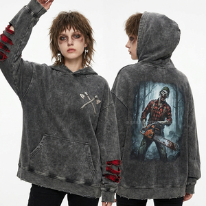 Sudadera con capucha cremosa personalizada con cremallera, estampado gráfico de tatuaje de marinero y chica pin-up, estilo rockabilly vintage para mujer, con efecto desgastado, de fábrica. - Product Image 2