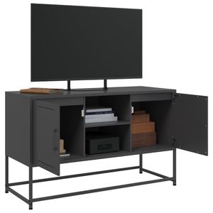 Meuble TV rectangulaire moyen en acier noir pour salon - Product Image 5