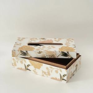 <b>Floral</b> Pattern Tissue <b>Box</b> White Gold Pink Flower Design Convenient Paper Cover - Product Image 1