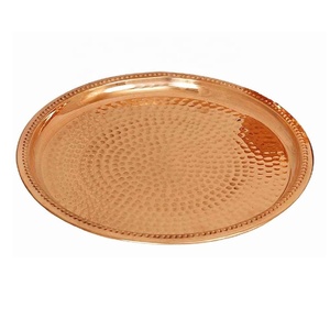 Assiette de présentation en acier inoxydable à ourlet en cuivre massif pour le dîner Table à manger Assiette de service Assiette de cuisine Décor de maison - Product Image 3