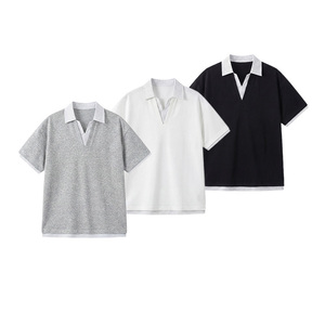 Camiseta de Golf de Manga Corta de Dos Piezas, Nueva Tendencia de Verano, Sin Arrugas, Transpirable, de Spandex/Algodón, para Hombre, con Cuello en V y Diseño de Parches - Product Image 1