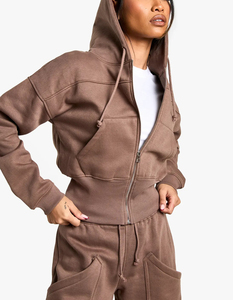 Precio al por mayor: Conjunto de chándal de 2 piezas de algodón 100% polar liso para invierno, estilo casual urbano, para mujer, con logotipo bordado personalizado, a la moda. - Product Image 6