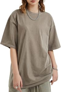 T-shirt pour femme à épaules tombantes en toile et tissu éponge imprimé uni, écologique, respirant, style streetwear vintage - Product Image 3