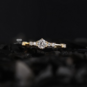 14K Gold Round Cut Diamond Ring <b>Cluster</b> Minimal Design Engagement Ring Wholesale Custom Jewelry Manufacturer Bridal Ring for Her - Product Image 1