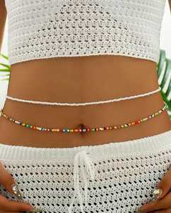 Chaîne de taille artisanale en perles de verre superposées avec breloque disque doré, bijou de ventre, fournisseur en gros, ornement de corps pour bikini d'été - Product Image 3