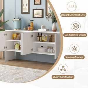 Buffet de rangement de style minimaliste de 60 pouces avec 4 portes et dispositif de rebond pour salon et entrée - Product Image 5